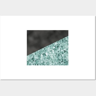 Polished granite verde - turquoise stone & black leather Posters and Art